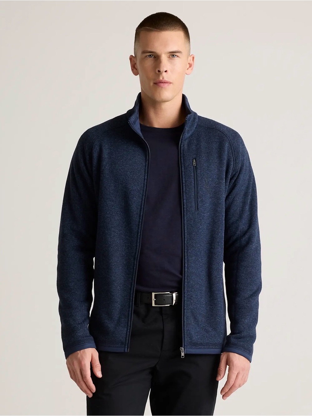 Quince/ Sweater-Knit Fleece Full-Zip Jacket/ Navy Blue / Small/ Men